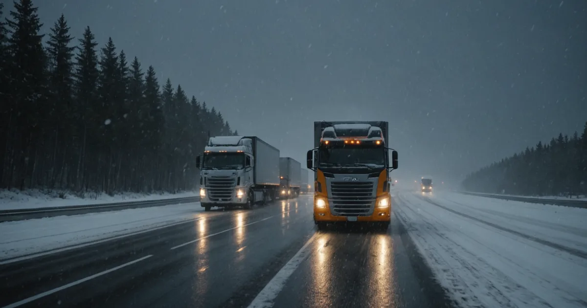 Truck navigating winter road conditions